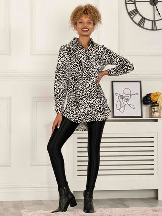 Print Longline Blouse, White Animal