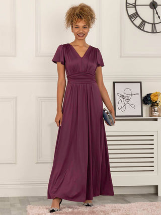 Cap Sleeve Jersey Maxi Dress , Dark Purple