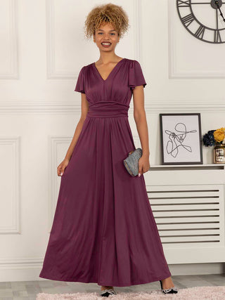 Cap Sleeve Jersey Maxi Dress , Dark Purple