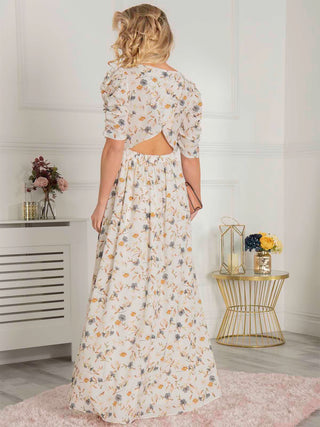 Puffy Sleeved Maxi Dress, Cream Floral – Jolie Moi Retail