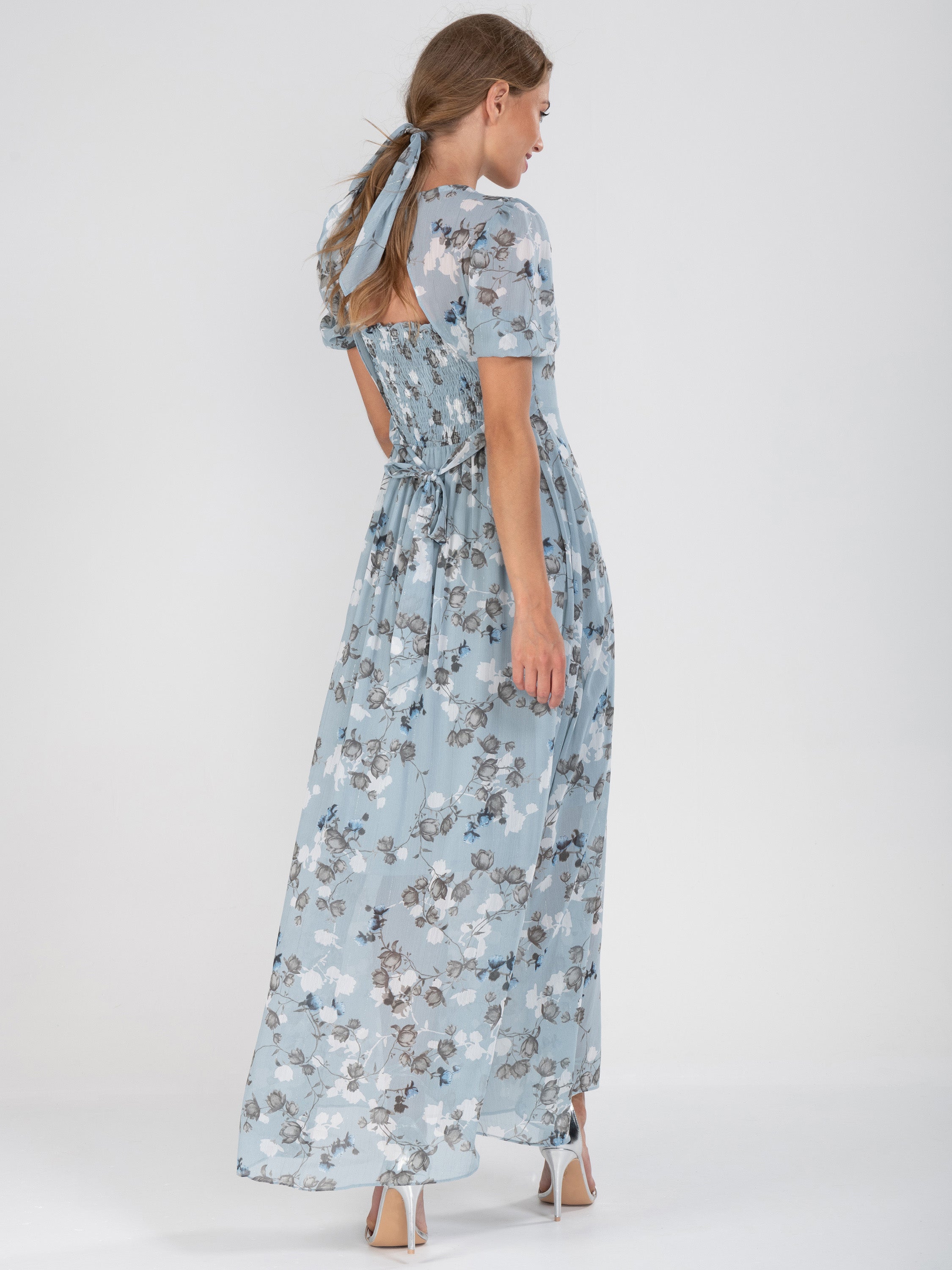 Blue floral shop chiffon maxi dress