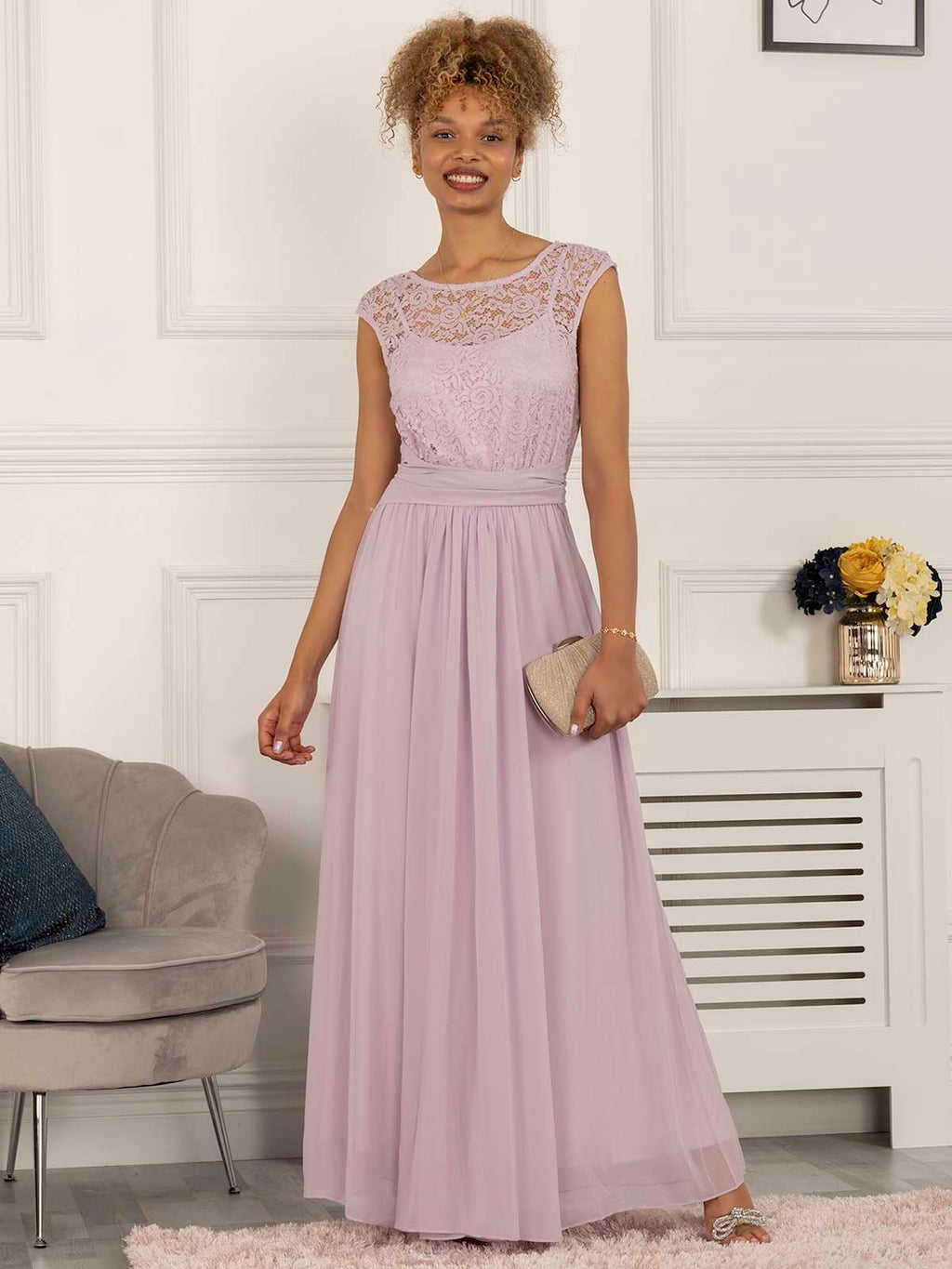 Lorely Gathered Bodice Maxi Dress Lilac