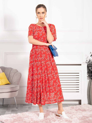 Julita Mesh Dress, Red Floral