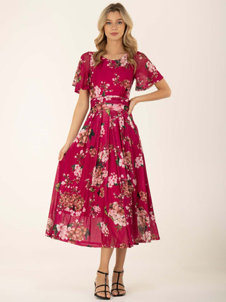 Julita Floral Mesh Midi Dress, Berry – Jolie Moi Retail