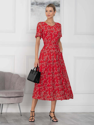 Julita Mesh Dress, Red Floral