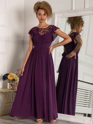 Jolie Moi Crochet Lace Bodice Maxi Dress Dark Purple