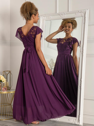 Jolie Moi Crochet Lace Bodice Maxi Dress Dark Purple