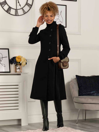 Jolie Moi Caroline Asymmetric Button Coat, Black