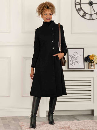 Jolie Moi Caroline Asymmetric Button Coat, Black