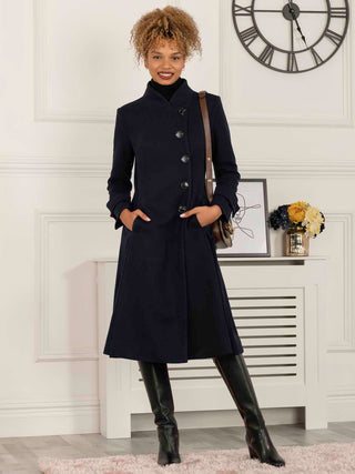 Caroline Asymmetric Button Coat, Navy