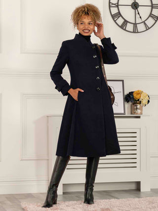 Caroline Asymmetric Button Coat, Navy