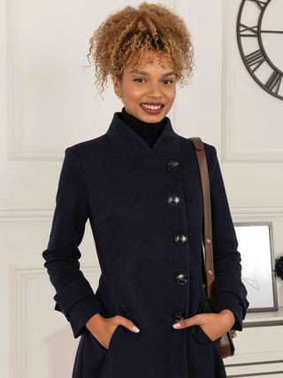 Caroline Asymmetric Button Coat, Navy