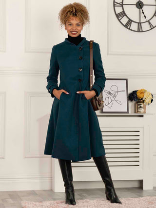 Jolie Moi Kate Fit & Flare Midi Coat, Dark Teal