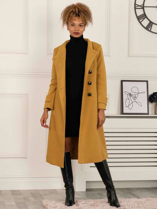 Kate Fit & Flare Midi Coat, Mustard