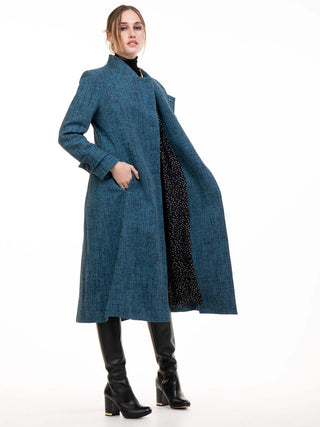 Selena Textured Flare Coat, Blue