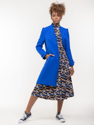 Open Neckline Woven Coat, Royal Blue Jolie Moi Retail Open Neckline Woven Coat, Royal Blue Jolie Moi Retail