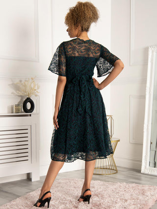 Lace Dress Occasion Midi Dress With Sleeves Jolie Moi Flare