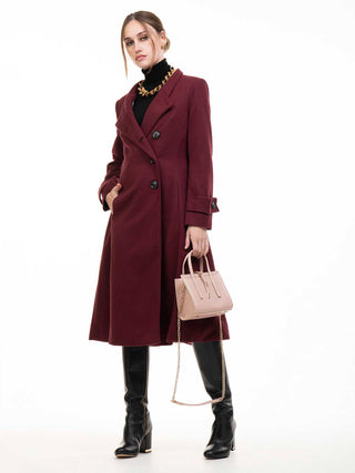 Jolie Moi Kate Fit & Flare Midi Coat, Burgundy