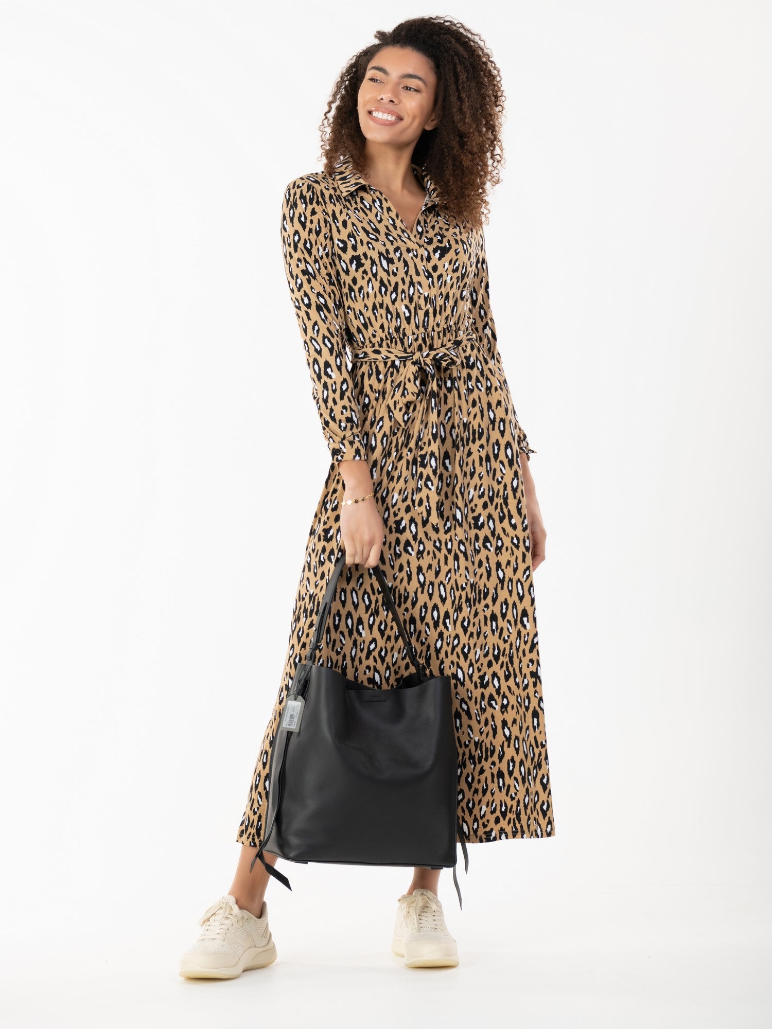 Jolie Moi Dora Leopard Maxi Shirt Dress Camel Jolie Moi Retail