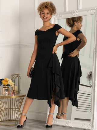Black Fit N Flare Dress Black Knitted Pearl Trim Fit Flare Dress