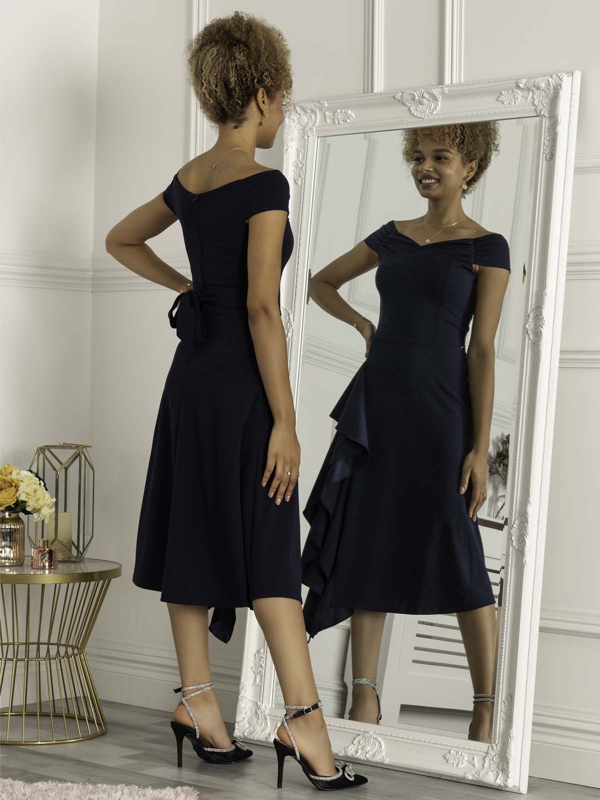 Desiree Frill Fit & Flare Dress, Navy – Jolie Moi Retail
