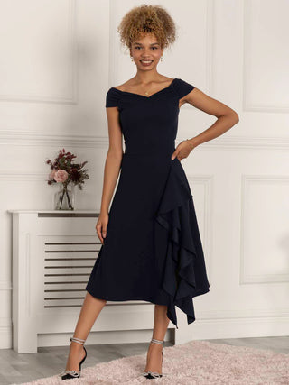 Desiree Frill Fit & Flare Dress, Navy Jolie Moi Retail Desiree Frill Fit & Flare Dress, Navy Jolie Moi Retail
