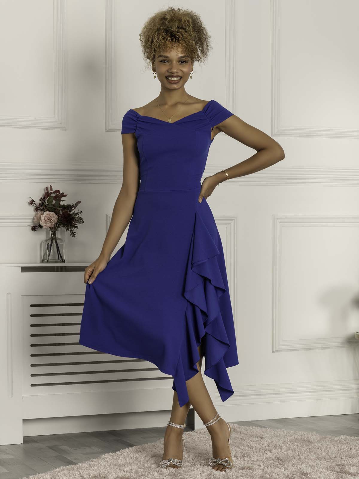 Royal blue high low bridesmaid outlet dresses