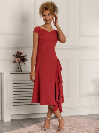Desiree Frill Fit & Flare Dress, Rusty Red Jolie Moi Retail Desiree Frill Fit & Flare Dress, Rusty Red Jolie Moi Retail