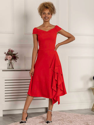 Desiree Frill Fit & Flare Dress, Scarlet Red Jolie Moi Retail Desiree Frill Fit & Flare Dress, Scarlet Red Jolie Moi Retail