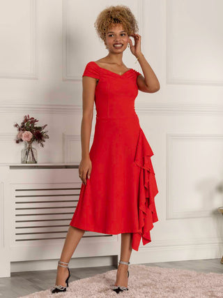 Desiree Frill Fit & Flare Dress, Scarlet Red Jolie Moi Retail Desiree Frill Fit & Flare Dress, Scarlet Red Jolie Moi Retail