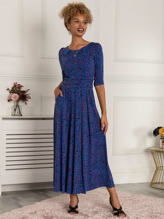Dorothy 3/4 Sleeve Maxi Dress, Blue Animal