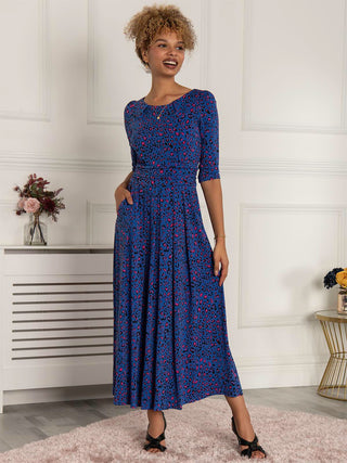 Dorothy 3/4 Sleeve Maxi Dress, Blue Animal Jolie Moi Retail Dorothy 3/4 Sleeve Maxi Dress, Blue Animal Jolie Moi Retail