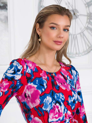 Jolie Moi Dorothy Abstract Floral Print Dress, Red Abstract