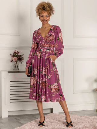 Phoebe Long Sleeve Mesh Dress, Mauve Purple