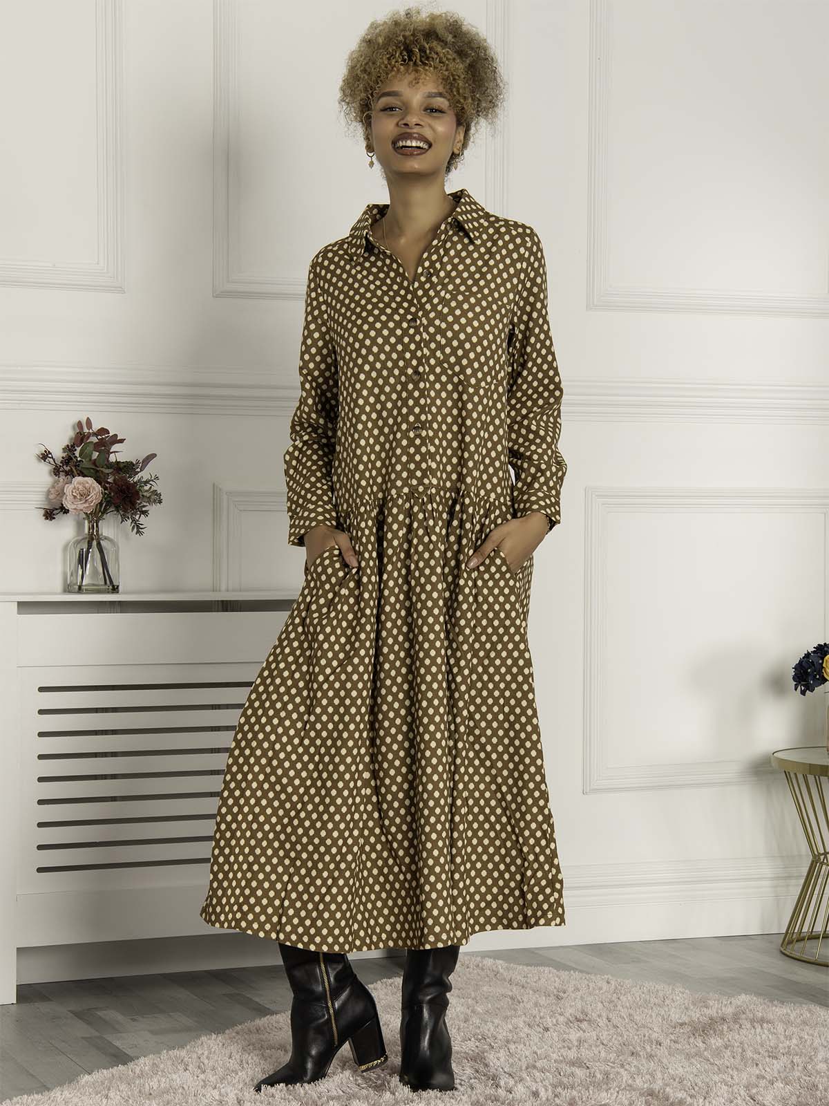 Polka dot best sale maxi shirt dress