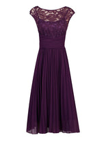 Cindy Lace Bodice Pleated Dress, Dark Purple