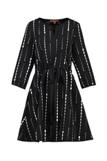 Geo Printed Drawstring Tunic Dress, Black Pattern