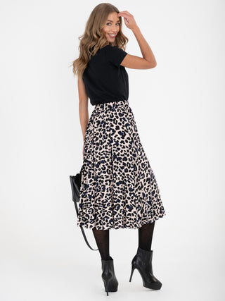 Jolie Moi Birdie Leopard Print Pleated Skirt, Pink/Multi