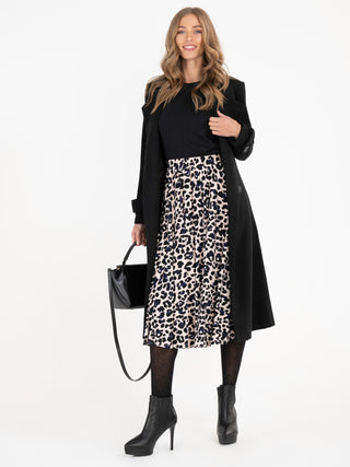 Jolie Moi Birdie Leopard Print Pleated Skirt, Pink/Multi