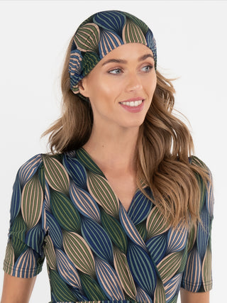 Printed Wide Jersey Headbands, Green Geo
