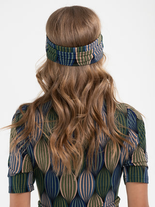 Twisted Knot Jersey Headbands , Green Geo