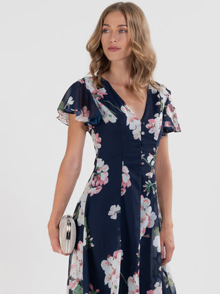 Floral Chiffon Flare Midi Dress, navy Floral – Jolie Moi Retail