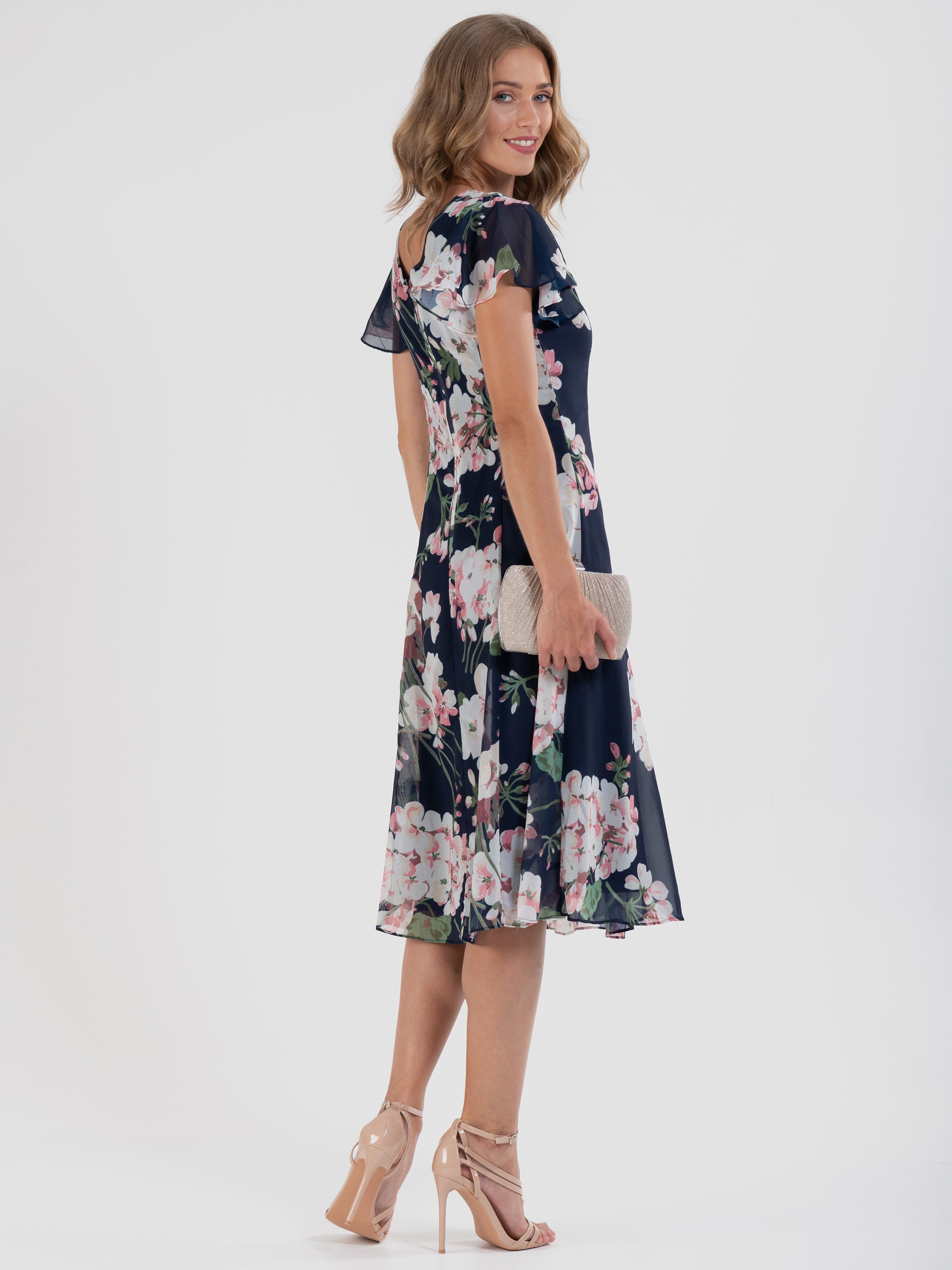 Navy floral best sale chiffon dress