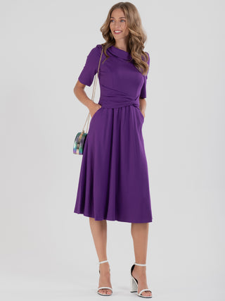 Jolie Moi Fold Over Fit and Flare Midi Dress, Dark Purple