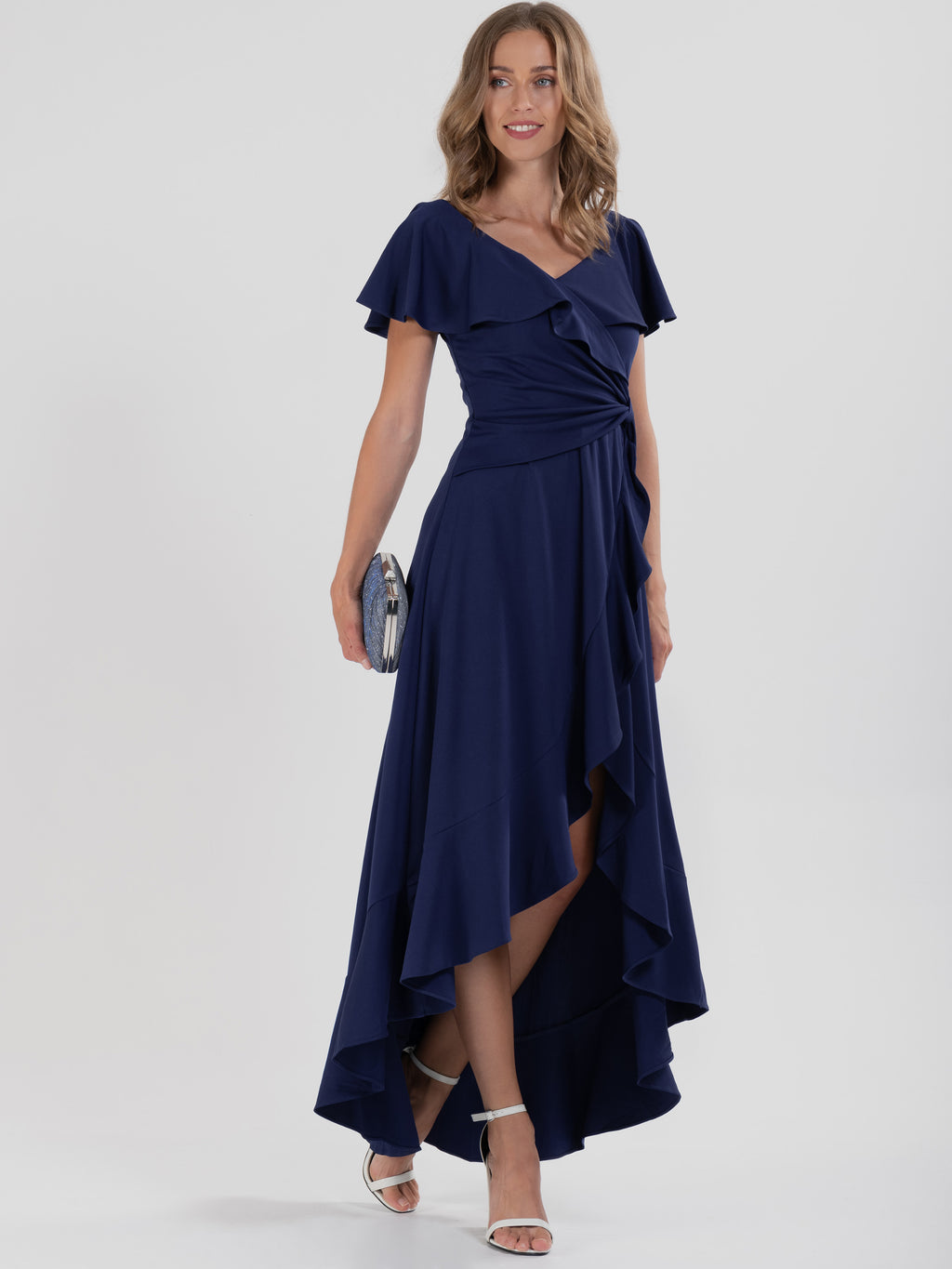 Ruffle Dip Hem Maxi Dress, Navy – Jolie Moi Retail