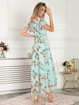 Sample Sale - Tie Waist Maxi Dress, Blue Floral
