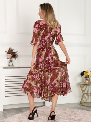 Sample Sale - Wrap Maxi Dress, Burgundy Pattern