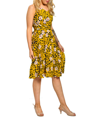 Sample Sale - Sleeveless Pleated Midi Dress, Yellow Floral
