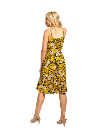 Sample Sale - Sleeveless Pleated Midi Dress, Yellow Floral