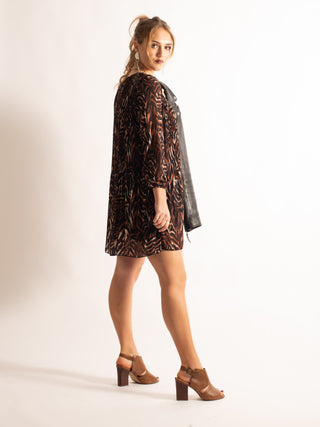 Pleated Printed Tunic, Brown Animal Pattern